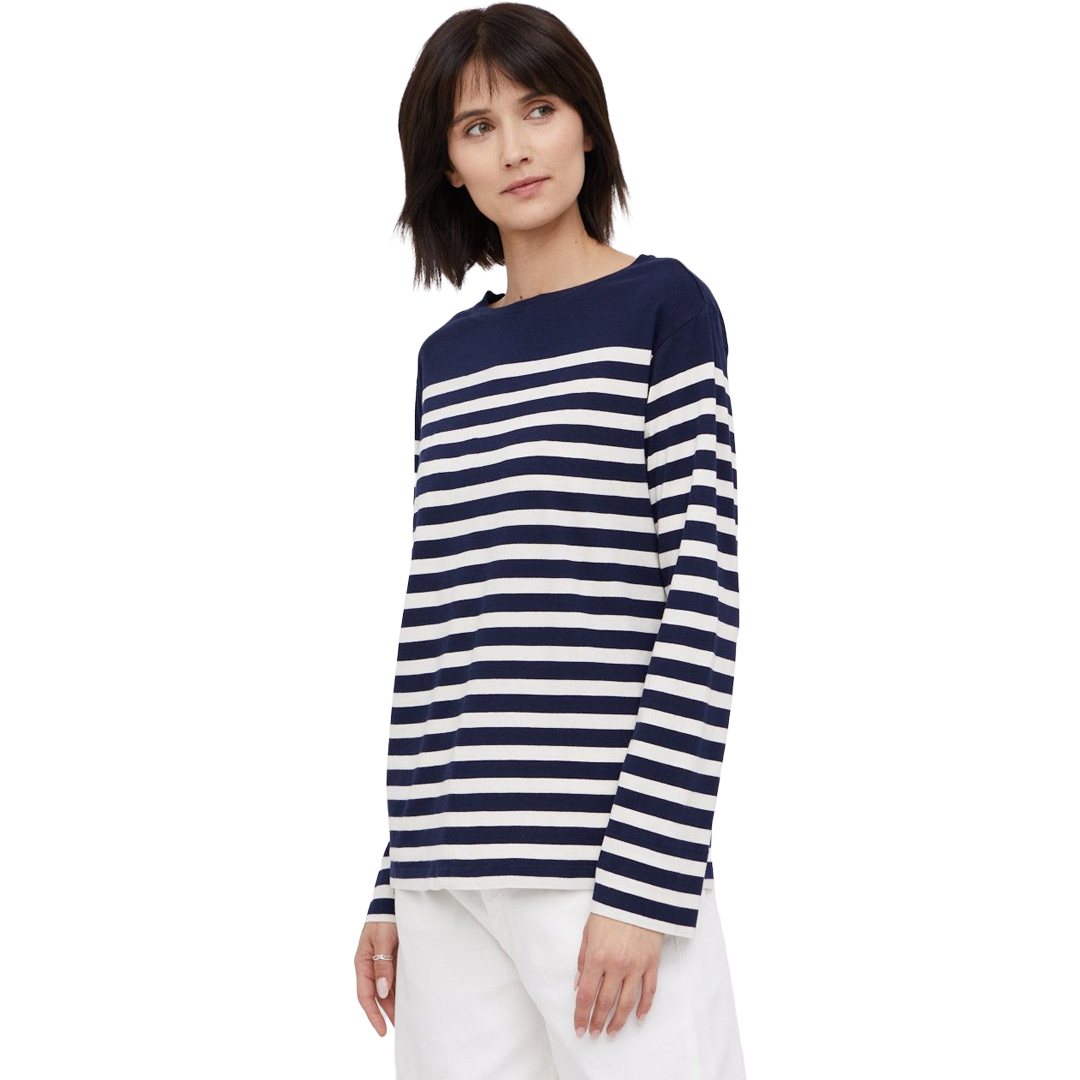 REMERA C/R M/L DAMA-FRENCH NAVY/MASCARPONE CREAM