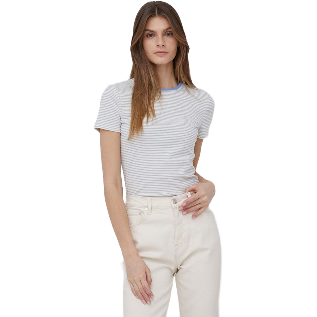 T-SHIRT DAMA-MASCARPONE CREAM/BLUE