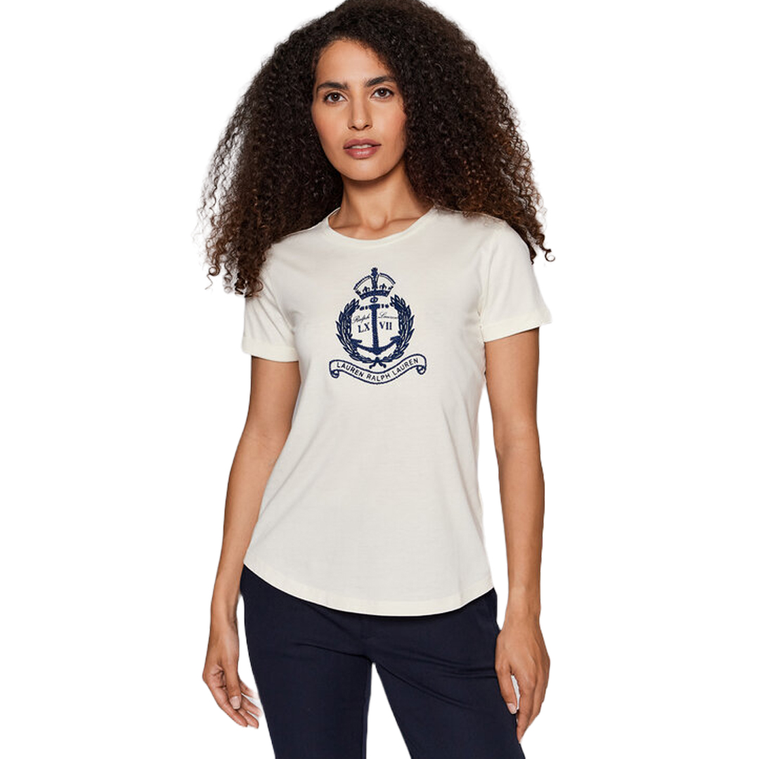 T-SHIRT DAMA-MASCARPONE CREAM/INDIGO