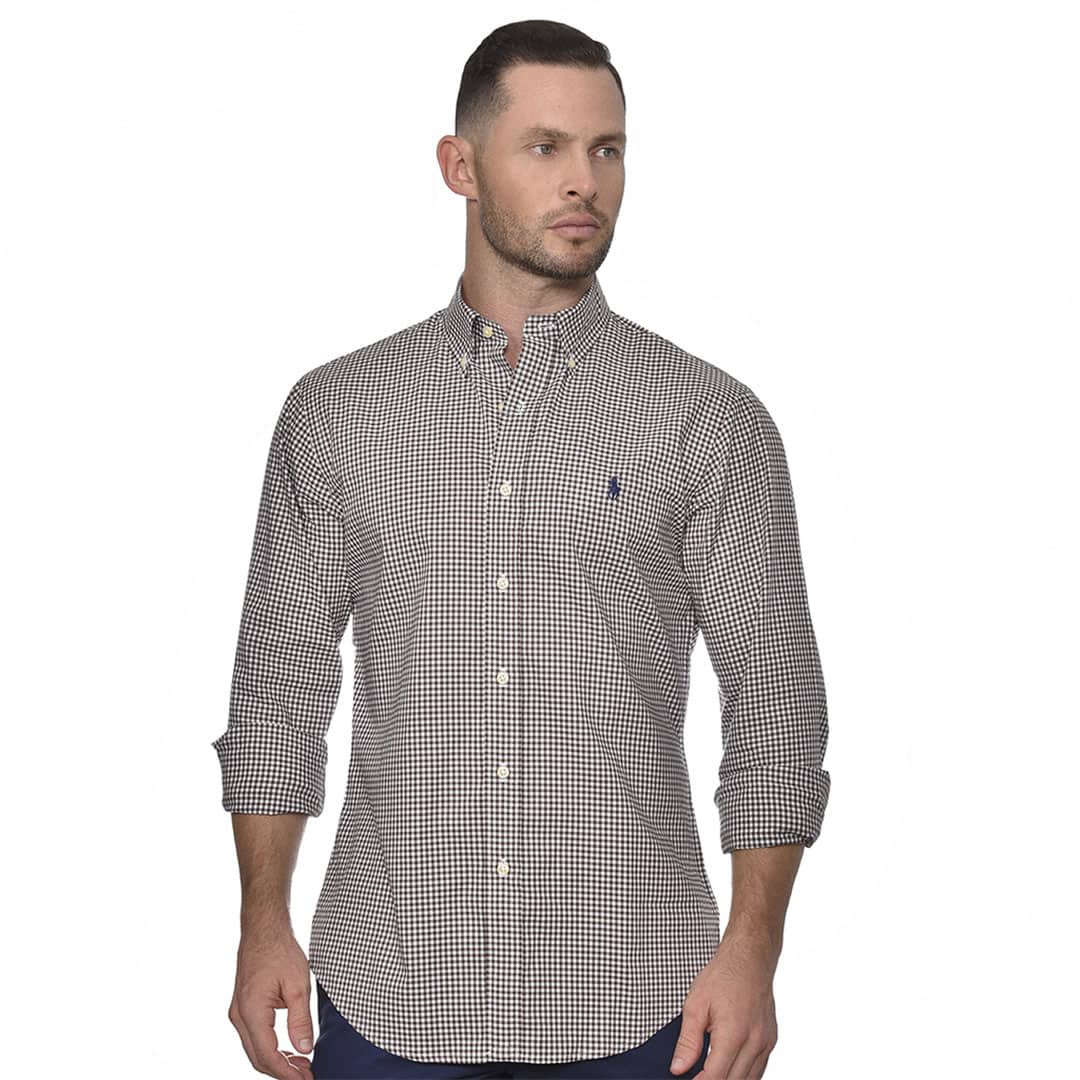 Camisa m/l-poplin custom-4656F BROWN/WHITE