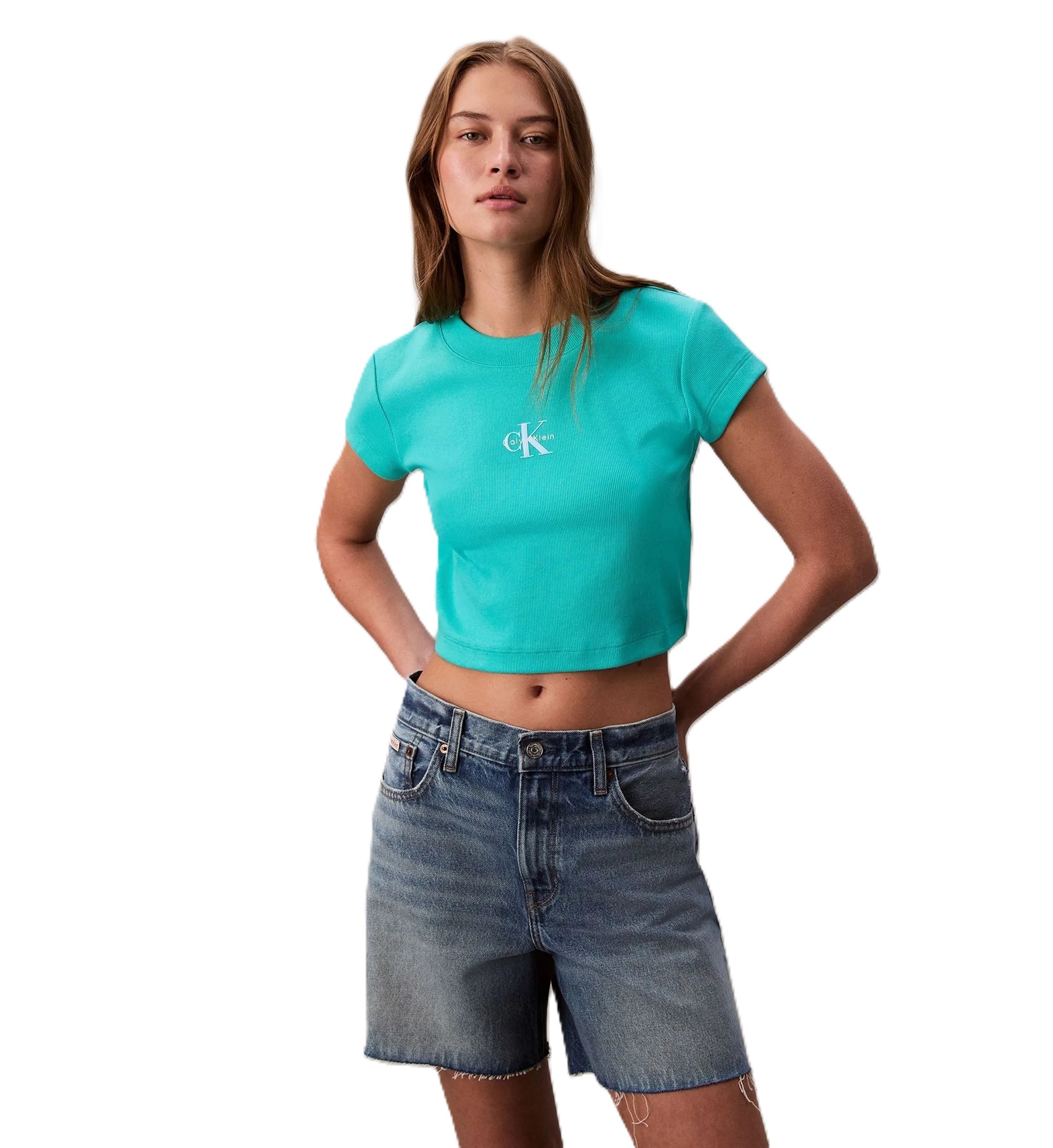 T-SHIRT SLIM CROPPED DAMA-TURQUOISE INFUSION