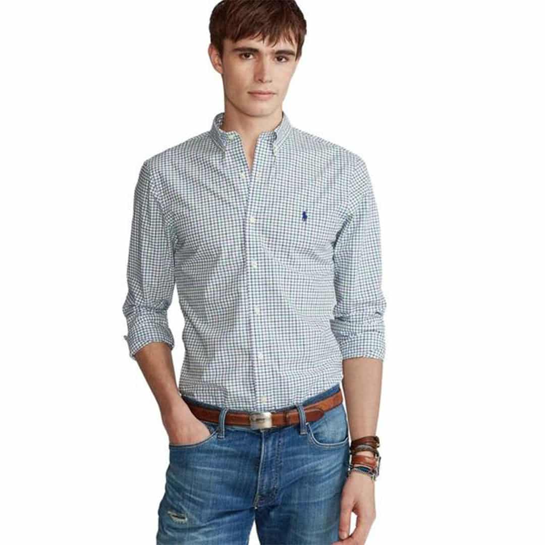 Camisa m/l-poplin custom-4033A GREEN/BLUE