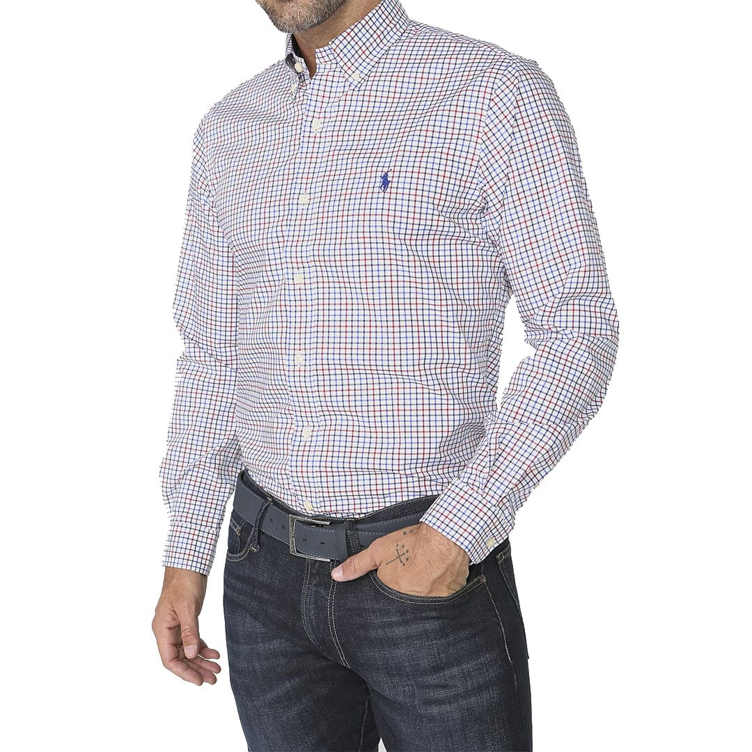 Camisa m/l-poplin custom-4033B BLUE/RED